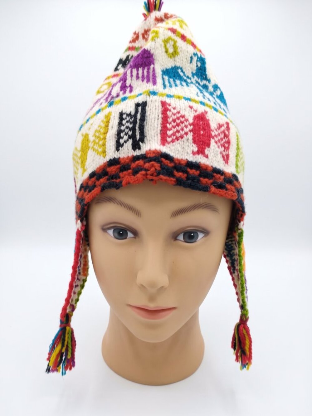Hand-knitted Andean Chullo with Cusco Condor designs